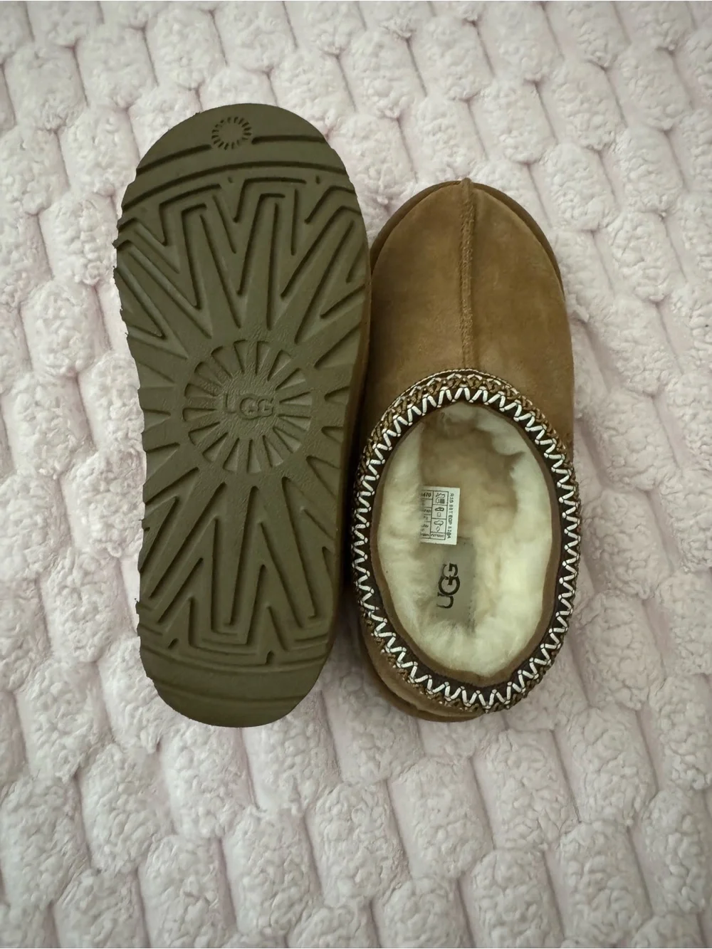 UGG Chestnut Suede Shearling Slip-On Clogs with Braided Trim